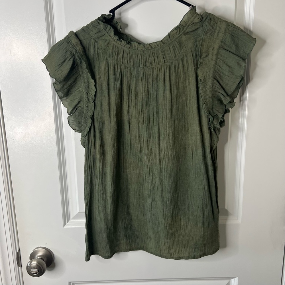 Nanette Lepore Sage Green Flutter Sleeve Blouse